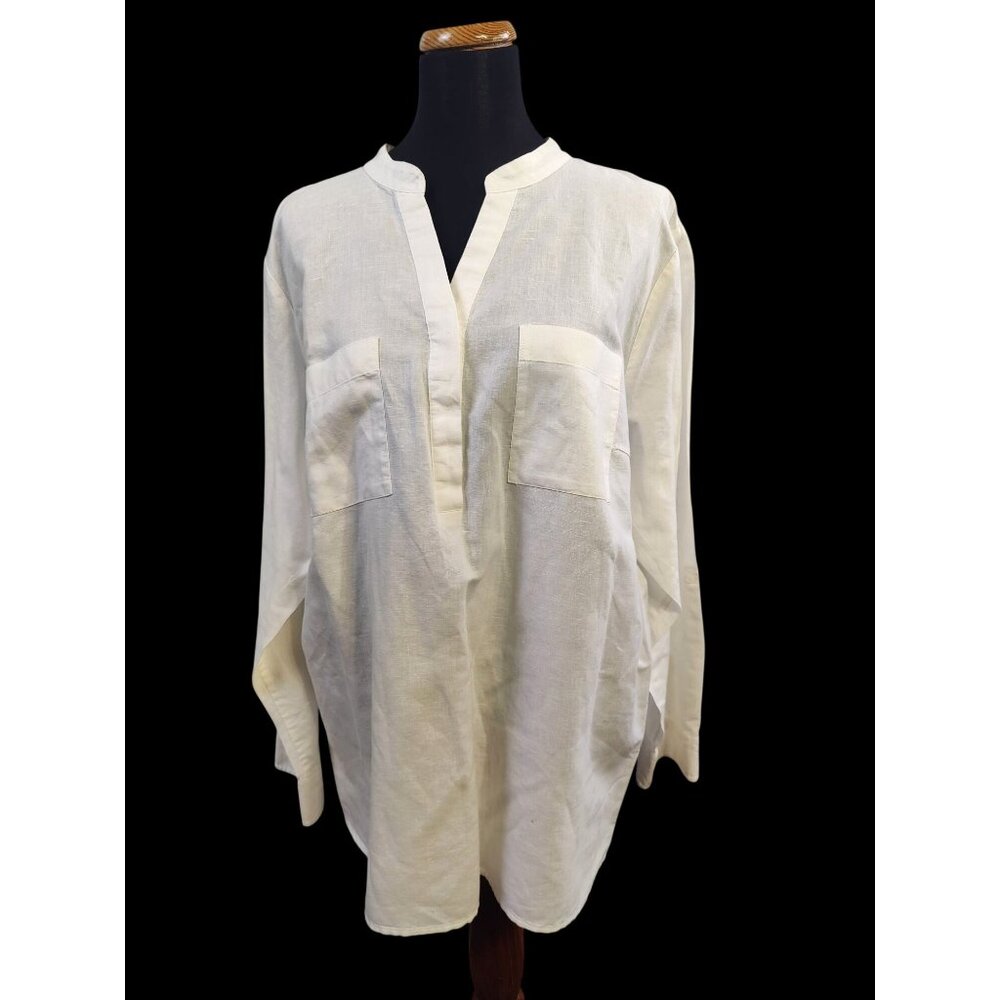 Talbot Women's White V-Neck Linen Blend Top Size 3X